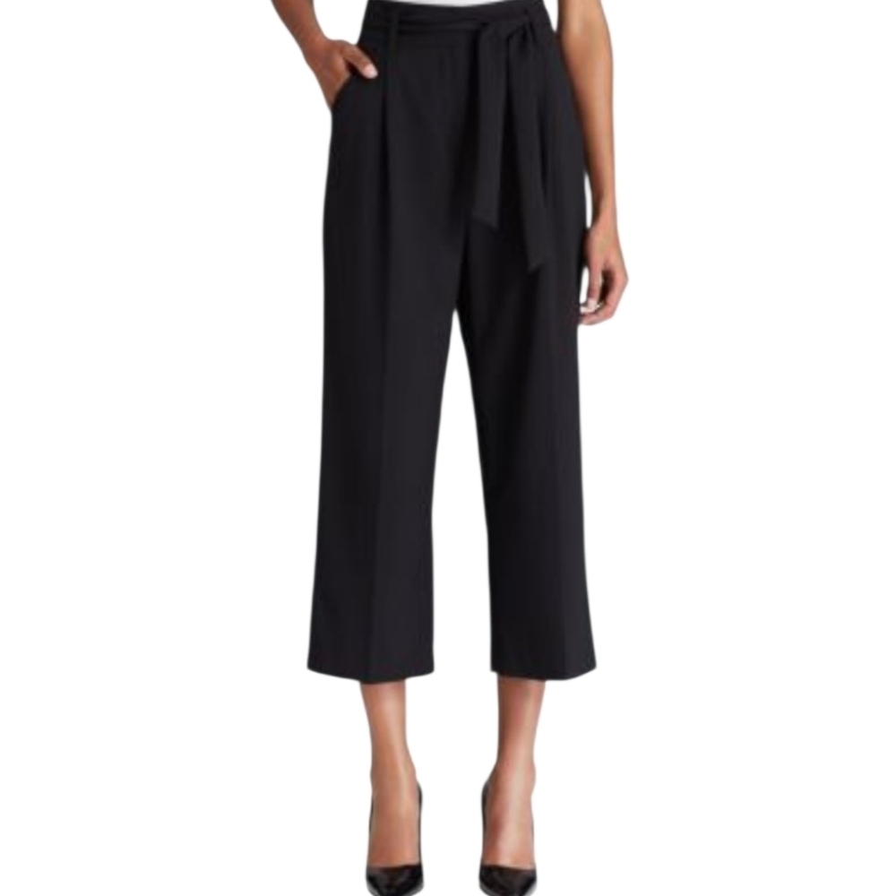 Adrianna Papell Black Chiffon Crepe Crop Wide‎ Leg  Pants Size 2